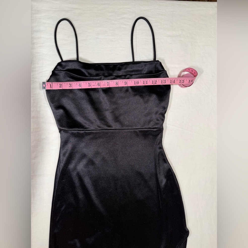 Windsor Black Cowl Neckline Thigh High Slit Formal Satin Dress - Size S - Picture 4 of 9